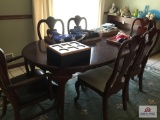 Federal style table and 5 chairs: one chair is missing arm and extra chair does not match