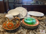 Lot depression glass, pitcher and bowl, etc.