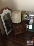 Lot: two mirrors, end table, and stool