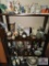 Shelf And Contents- Vases, Decorative Items, Floral Dishes, Small Oil Lamps, Small Mirror And Mantle