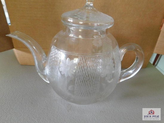 Clear Glass Wheel Cut Teapot
