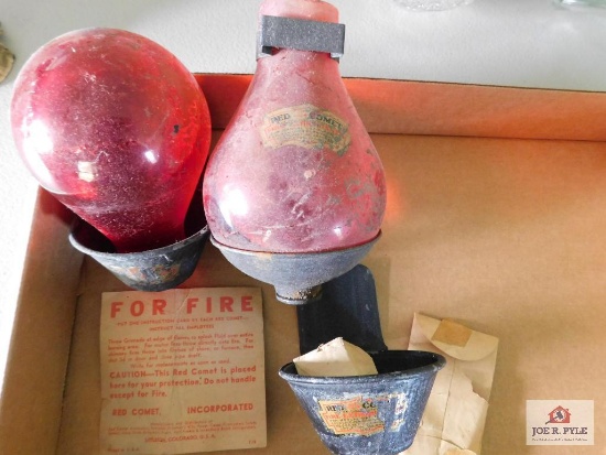 Antique Red Comet Fire Extinguishers With Wall Hanger And Extra Hanger