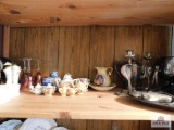 Contents Of Shelf- Silver-plate Items, Miniature Teapot Set, Miniature Cups And Saucers, Decorative