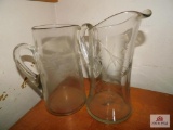 Applied Handled Wheel Cut Glass Pitchers