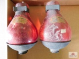 Antique Red Comet Fire Extinguishers With Wall Hanger