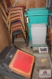 1 lot of chairs, roller cart, electrical signs