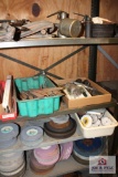 1 whole shelf of contents, files, cutting torch lines grinding wheels, oil cans