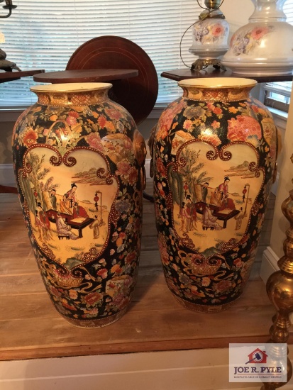 Pair large modern Oriental motif vases