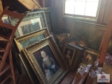 Large lot of art in corner prints and ornate frames