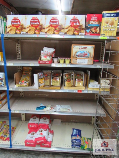 4 ft shelf of crackers , flour, etc.