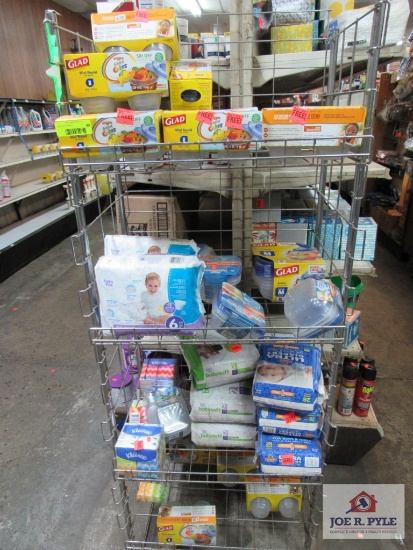 2 ft section of to go containers, baby diapers, tissues, etc.