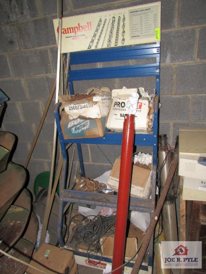 Campbells display rack w contents nails chains etc.