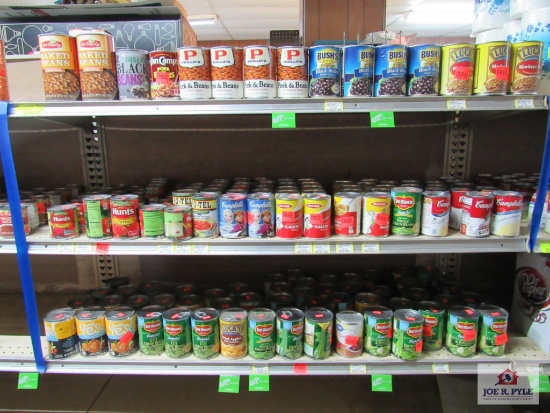 4 ft section of misc. beans, other canned items approx. 130 cans