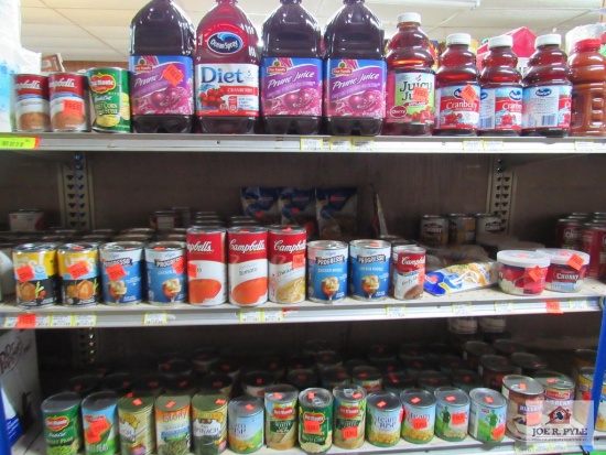 4 ft section of juices, soups, corn, etc. approx. 65 cans