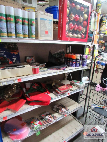 4 ft section of misc. Christmas items, DVDs