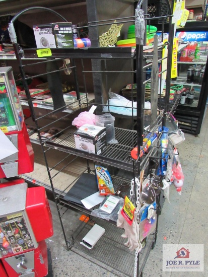black wire shelf w contents