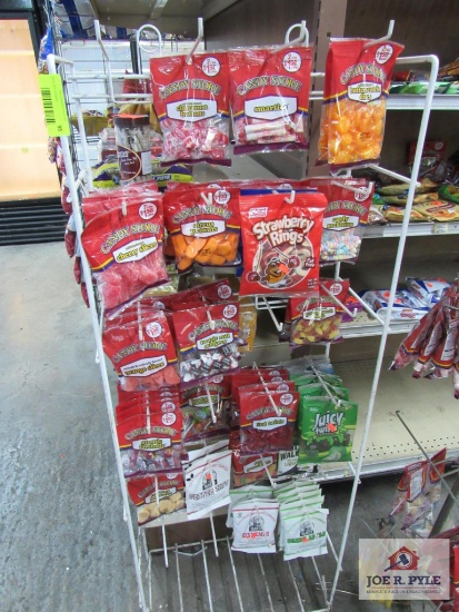 white wire rack w candy contents `
