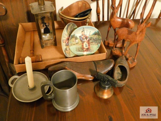 Pewter mug, copper planter & wood items