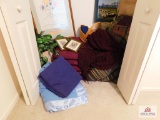Contents of closet, king-size bedding, cushions & framed print