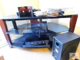 TV stand, DVD player & CDs w/4 small Samsung speakers