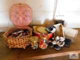 Antique baby shoes, buttons, sewing boxes