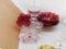 Wheel-cut cranberry wineglasses & large red glass pedestal bowl