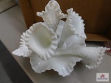 Hobnail milk glass Epergne (3 horn) with 2 extras