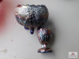 Carnival glass bowl & egg cup
