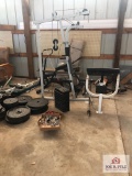 Weight lifting equipment: Proviction utility bench, Weider multi-gym (not complete), weights,