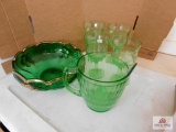 Vintage pitcher, glasses & glass bowl