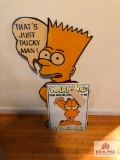 Bart Simpson wooden sign and metal Garfield sign