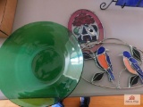 Leaded stained glass pieces and art glass bowl