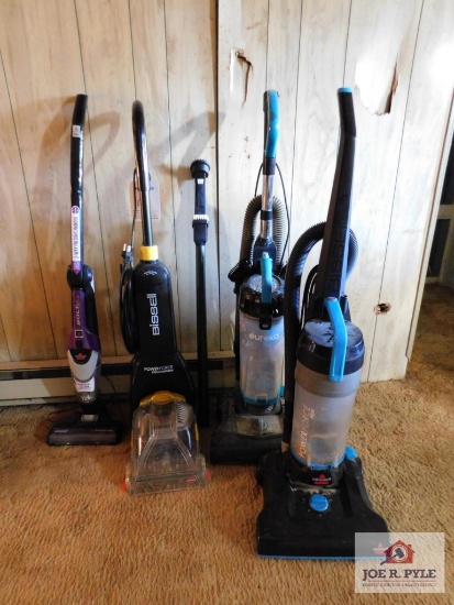 2 Bissell Powerbrush vacuums, 1 Eureka vacuum and 1 Bolt (Bissell) vacuum