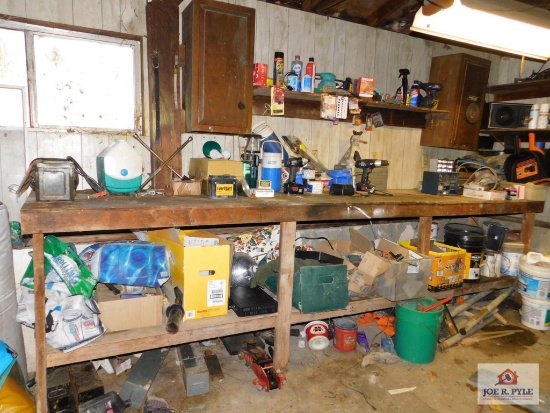 Contents of workbench (top, middle & below) as well as shelf directly above and all contents