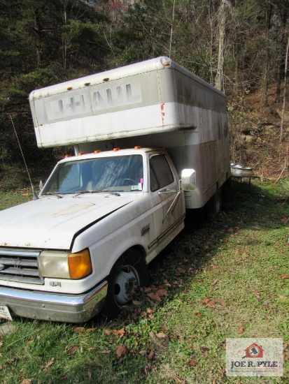 1991 FORD F350 BOX TRUCK 69517 MILES VIN 1FDJF37HOMNA14730 NONRUNNING WITH CONTENTS