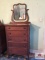 Five drawer oak highboy dresser with mirror