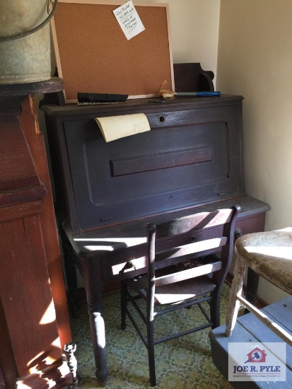Early drop front desk and chair