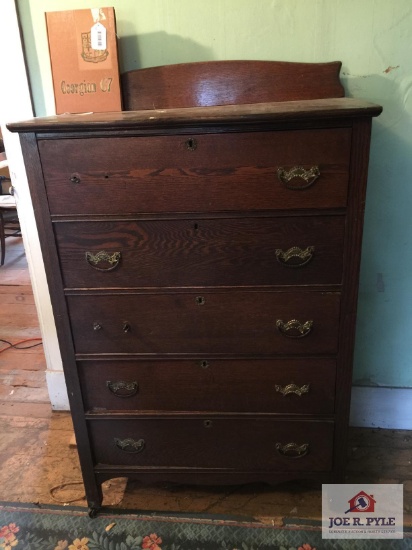 Five drawer oak tall dresser