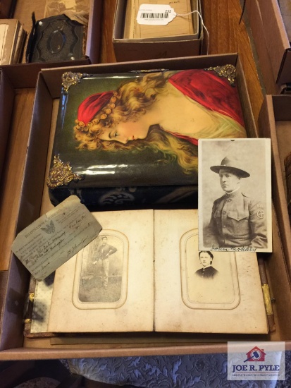 Two Victorian cabinet card albums with Civil War photo & WWI soldier photo & paper