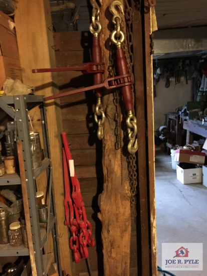 Two chain blocks and chain hanging in ceiling