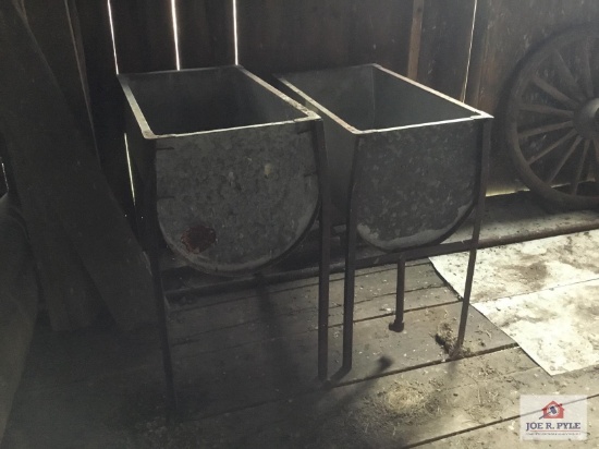 Pair galvanized feed troughs