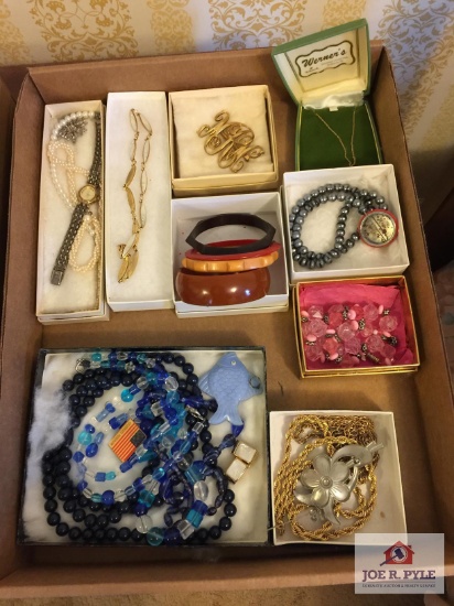 Tray antique and vintage costume jewelry