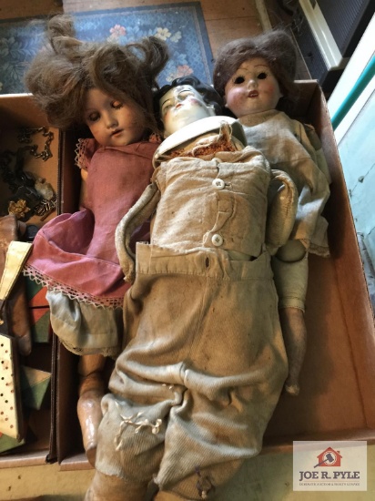 Two antique German dolls and American Chinahead doll