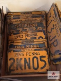 Tray of eighteen 1950's metal PA license plates