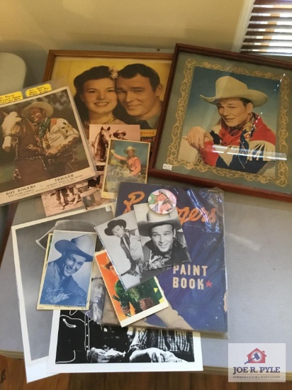 Lot vintage Roy Rogers theme items: photos, paint book, lobby give-a-away cards, etc.