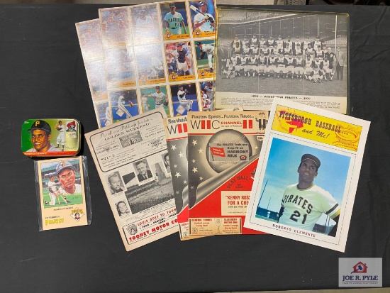 Lot of Pittsburgh Pirates & Roberto Clemente items: 1961 Forbes Field score cards, 1970 Stadium team