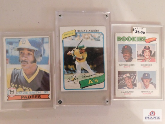 1977-80 Topps BB rookie lot: 1977 Dale Murphy, 1979 Ozzie Smith, 1980 Rickey Henderson