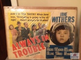 Vintage lobby sign Always in Trouble Jane Withers, Arthur Treacher, Jean Rogers