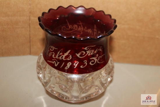 1893 Worlds Fair Cranberry and clear glass vase