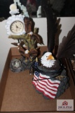 Eagle clock American Eagle statues and plates